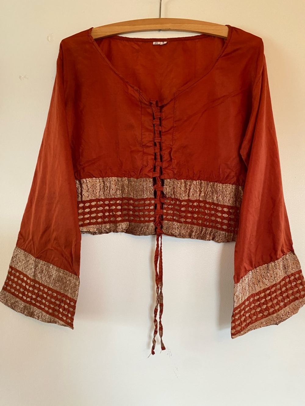 Women’s Burnt Orange Tie-Front Boho Top